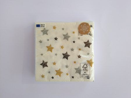 Servietten mit Weihnachtsmotiv - Schwarz goldene Sterne, 30 Stück, 25x25cm Discount