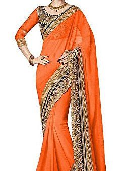 B Bella Creation Women s Georgette Saree (BBELLAORANGEJODHA002_Orange) Online