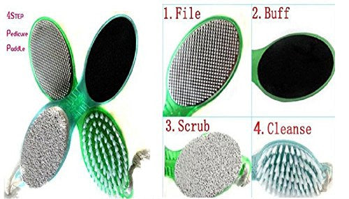 4 in 1 Multi use Pedicure Paddle Brush - 4 Step Pedicure (Cleanse, Scrub, File and Buff) - (Color may vary) For Sale